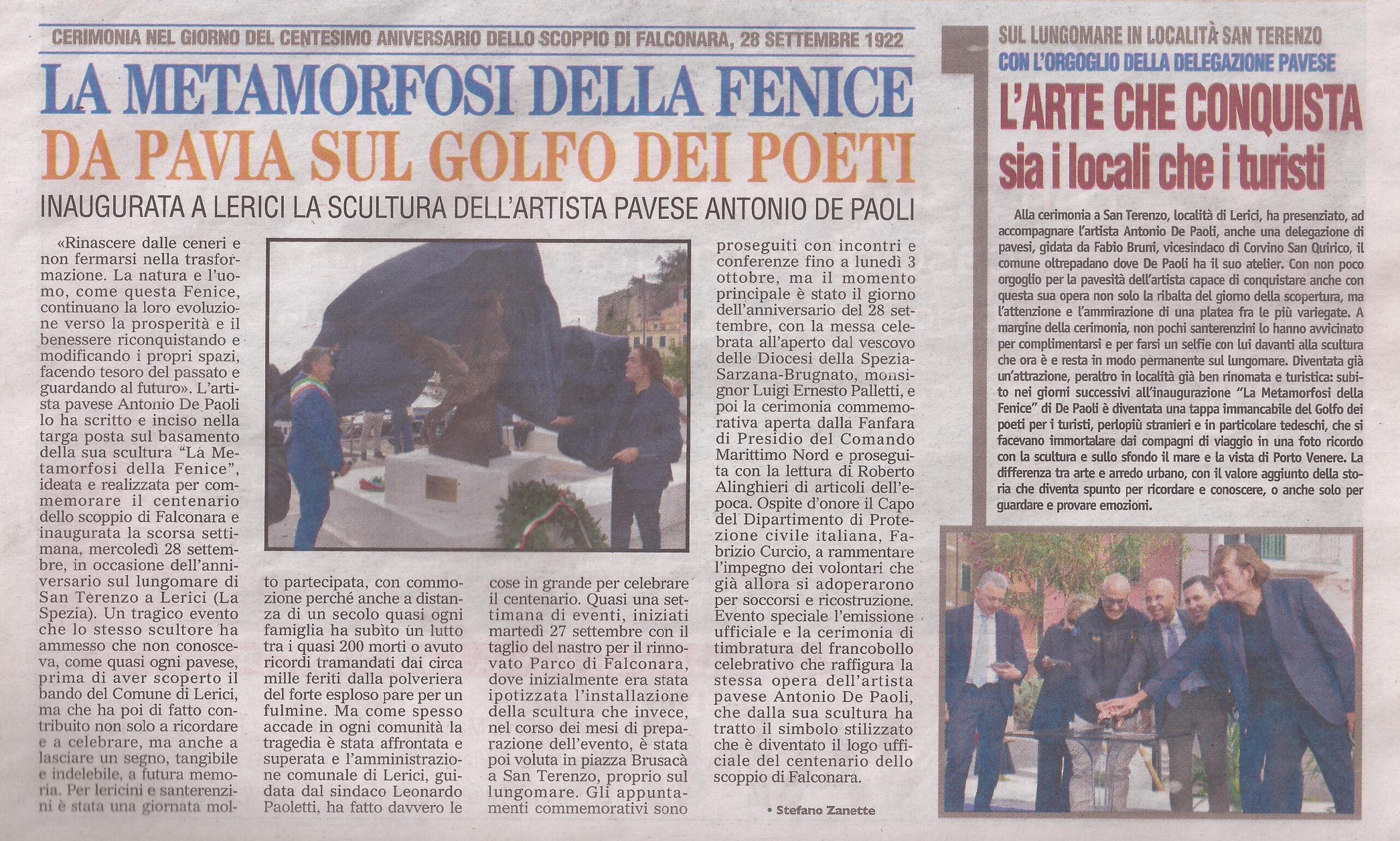 A San Terenzo inaugurazione dell'opera di Antonio De Paoli