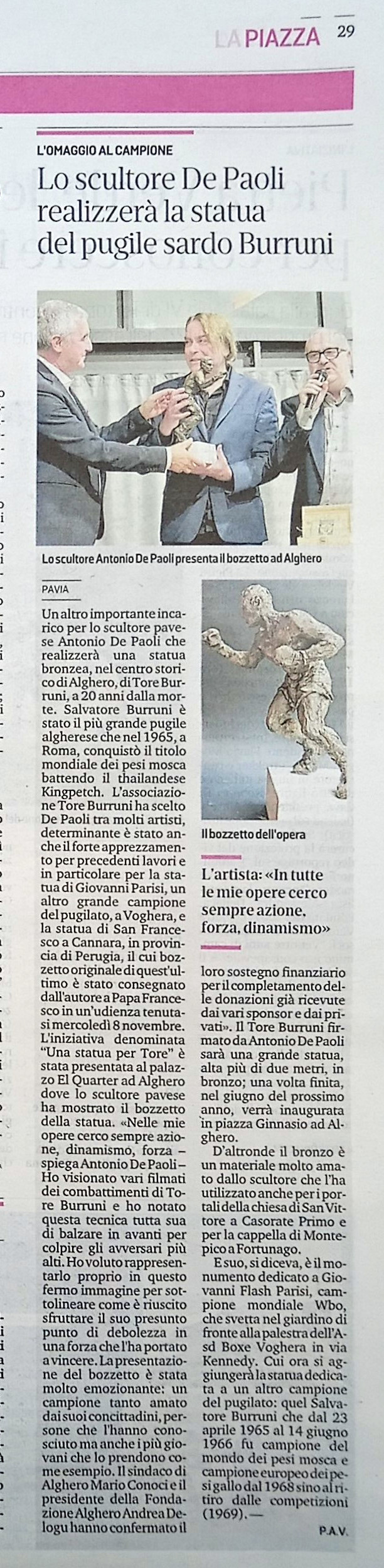 presentazione del bozzetto della statua di Burruni