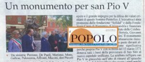 inaugurata statua realizzata da Antonio De Paoli dedicata a San Pio V