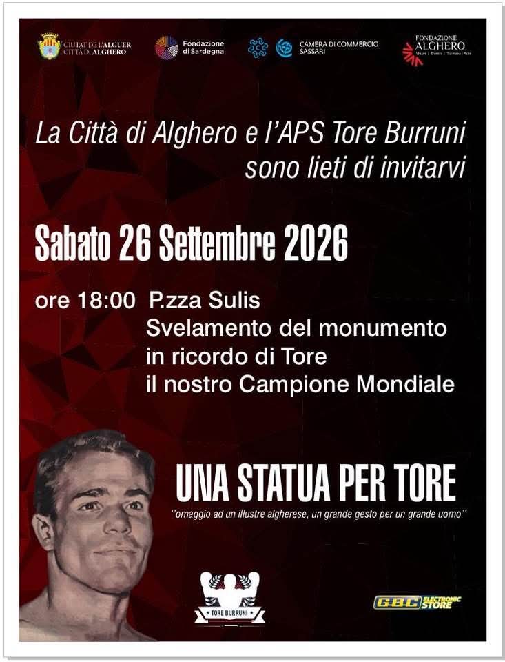invito all'inaugurazione della statua di Tore Burruni realizzata da Antonio De Paoli